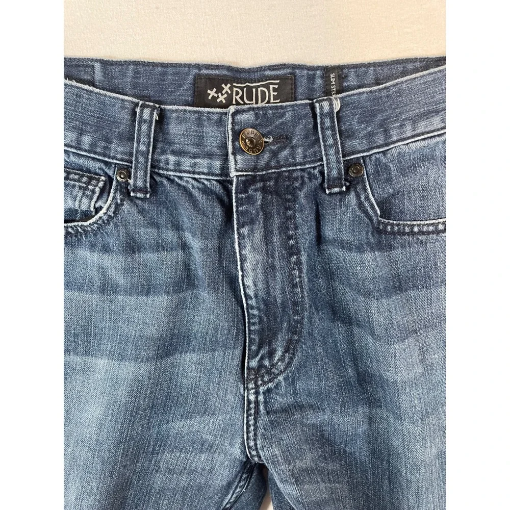 Rude XXX Mens Slim Straight Leg Jeans Medium Wash Blue Denim 32x32